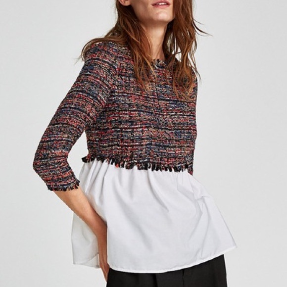 ZARA Tweed & Poplin Top ♥️ - Picture 3 of 16